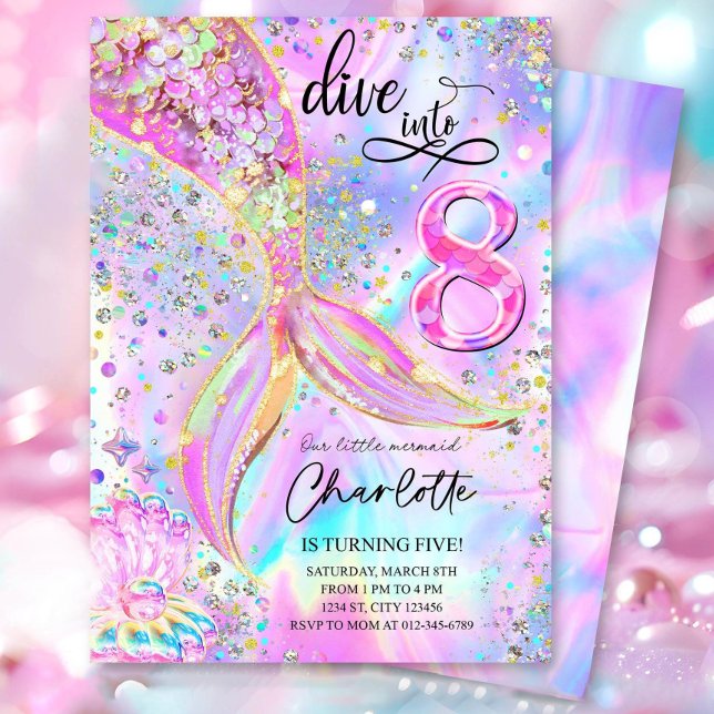 Dive into Eight 8th Birthday Mermaid Invitation  (Creator Uploaded)