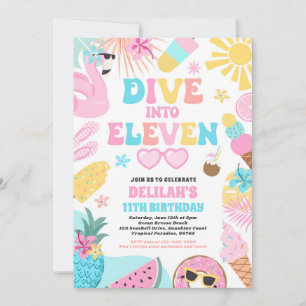 Dive Into Eleven Tropical Beach 11th Birthday  Invitation