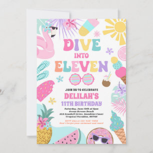 Dive Into Eleven Tropical Beach 11th Birthday  Invitation