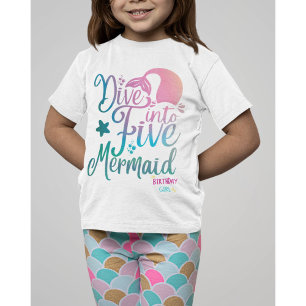 Dive into Five 5th Birthday Girl Mermaid  T-Shirt