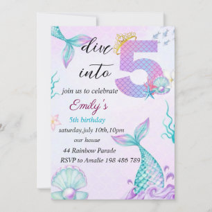Dive into Five 5th Birthday Mermaid invitation