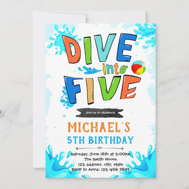 Dive into five birthday invitation (Front)