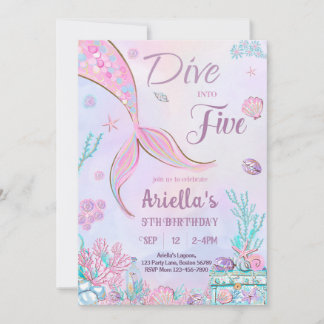 Dive Into Five Birthday Invitation Mermaid 5th