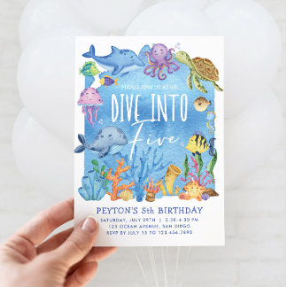 Dive Into Five Birthday Invitation Under the Sea