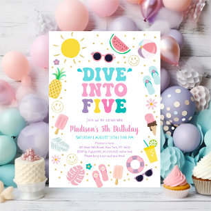 Dive into Five Boho Pool Party 5th Birthday Invitation