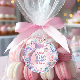 Dive into Five Flower Glitter Mermaid Tail Classic Round Sticker