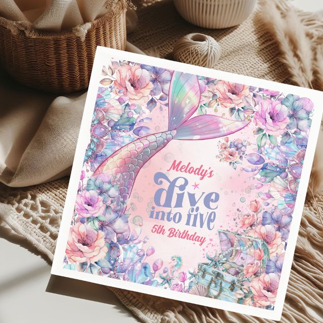 Dive into Five Flower Glitter Mermaid Tail  Napkin (Creator Uploaded)