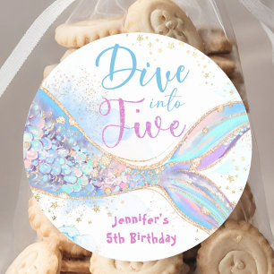 Dive into Five Mermaid 5th Birthday Dive into Five Classic Round Sticker