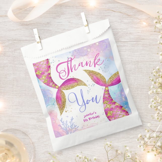 Dive into Five Mermaid 5th Birthday  Favour Bags (Clipped)