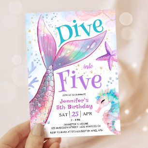 Dive into Five Mermaid 5th Birthday Invitation