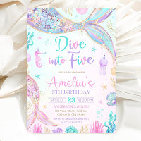 Dive into Five Mermaid 5th Birthday Invitation Sea