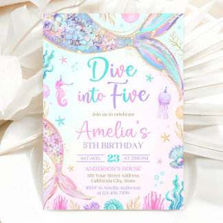 Dive into Five Mermaid 5th Birthday Invitation Sea
