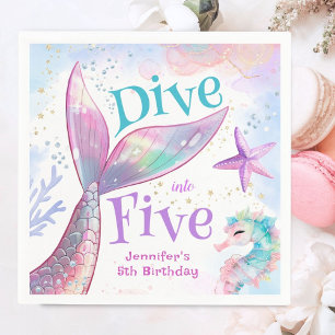 Dive into Five Mermaid 5th Birthday Paper Napkin