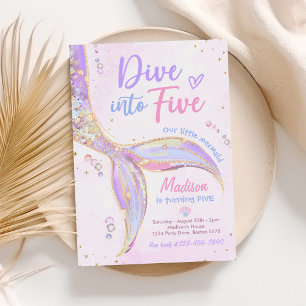 Dive Into Five Mermaid 5th Birthday Party Invitation