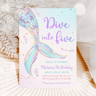 Dive Into Five Mermaid 5th Birthday Party Invitation