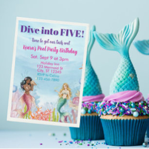 Dive into Five, Mermaid Birthday Invitation