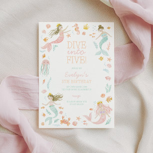 Dive into Five Mermaid Girls Birthday Invitation