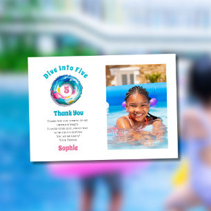 Dive Into Five Summer Birthday Party Photo Thank You Card