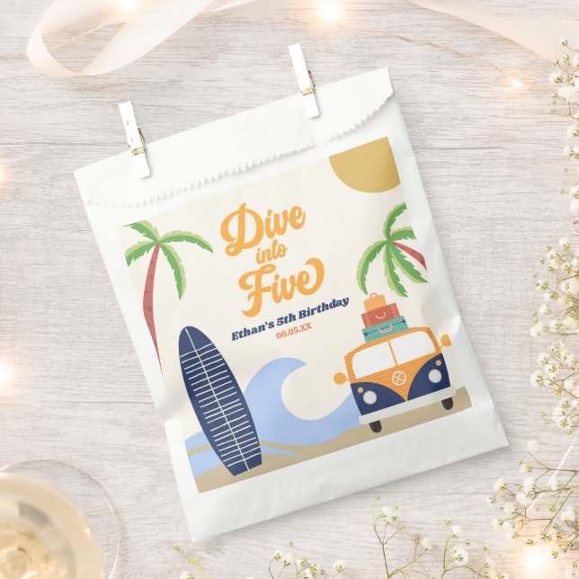 Dive Into Five Surf Blue 5th Birthday Party Favour Bags (Clipped)