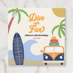 Dive Into Five Surf Board 5th Birthday Party Favour Tags