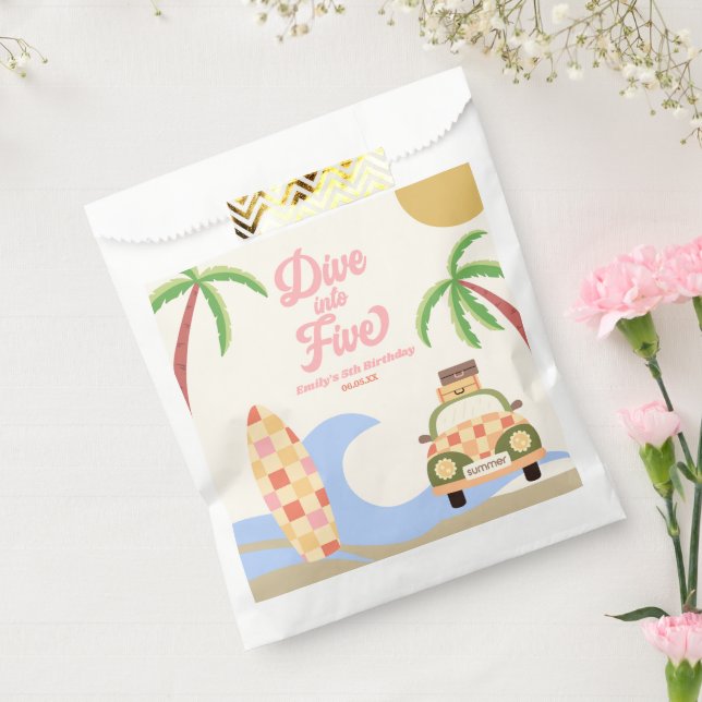 Dive Into Five Surf Pink 5th Birthday Party Favour Bags (Sealed)