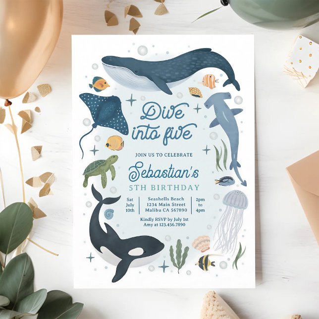 Dive Into Five Under The Sea 5th Birthday Invitation (Creator Uploaded)