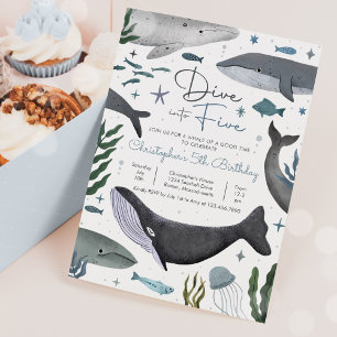 Dive Into Five Under The Sea Whale Birthday Party Invitation