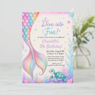 Dive into Fun Mermaid Tail Watercolor Birthday Invitation