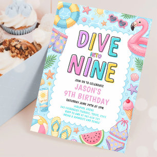 Dive Into Nine Pool Party 9th Birthday Invitation