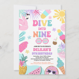 Dive Into Nine Tropical Beach 9th Birthday Party Invitation