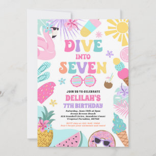 Dive Into Seven Tropical Beach 7th Birthday Party Invitation