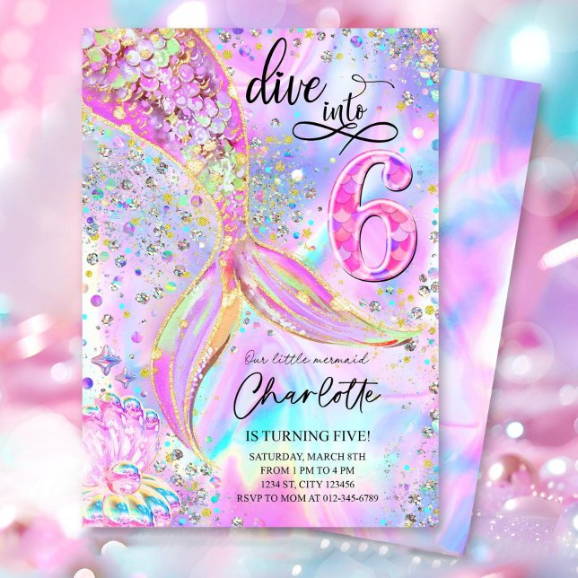 Dive into Six 6th Birthday Mermaid Invitation Edit (Creator Uploaded)