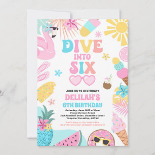 Dive Into Six Tropical Beach 6th Birthday Party Invitation