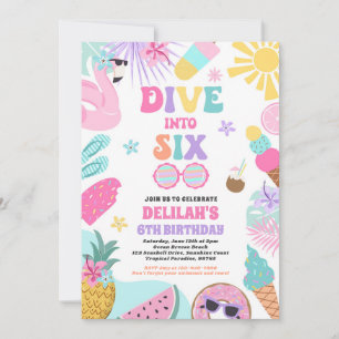 Dive Into Six Tropical Beach 6th Birthday Party Invitation
