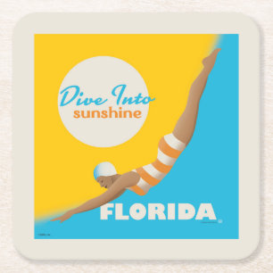 Dive Into Sunshine Florida Square Paper Coaster