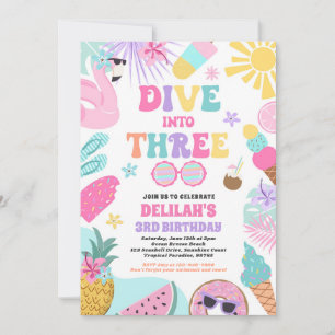 Dive Into Three Tropical Beach 3rd Birthday Party Invitation