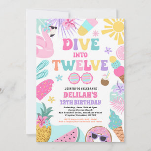 Dive Into Twelve Tropical Beach 12th Birthday  Invitation
