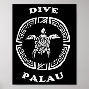 Dive Palau Vintage Retro Tril Turtle Vacation  Poster