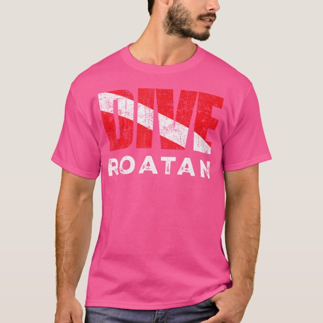 Dive Roatan Scuba Diver Dive Flag Diving T-Shirt (Front)