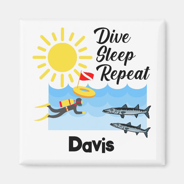 Dive Sleep Repeat Design - Square Magnet (Front)