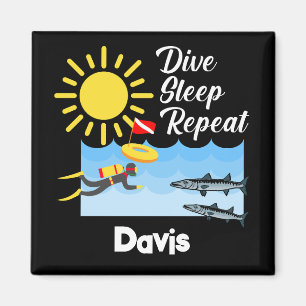 Dive Sleep Repeat Design - Square Magnet