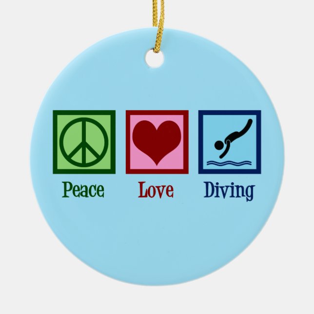 Dive Team Peace Love Diving Ceramic Tree Decoration (Front)