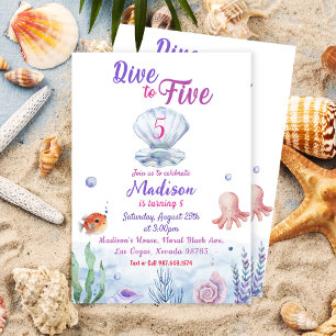 Dive To Five Mermaid 5th Birthday Party Invitation