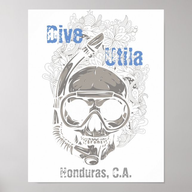 Dive Utila Honduras CA Skull Diver Poster (Front)