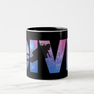 DIVE with scuba divers making the word Two-Tone Coffee Mug