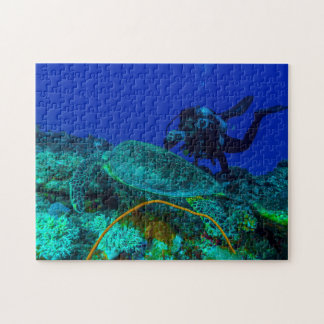 Diver and Sea Turtle on the Great Barrier Reef Jigsaw Puzzle