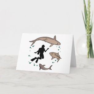 Diver and Sharks Card