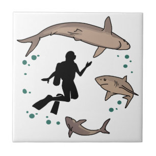 Diver and Sharks Tile