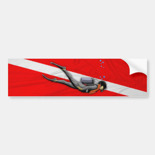 Diver And Wrinkled Dive Flag Bumper Sticker