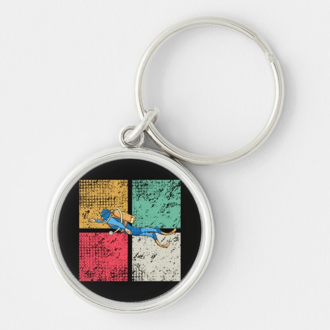 Diver Diving Retro Key Ring (Front)